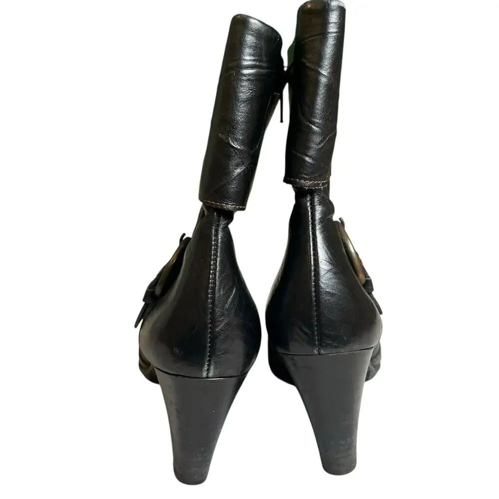 Paul Green Harness Boots 6.5 Black Leather Buckle‎ Cuffed Western Ankle Booties